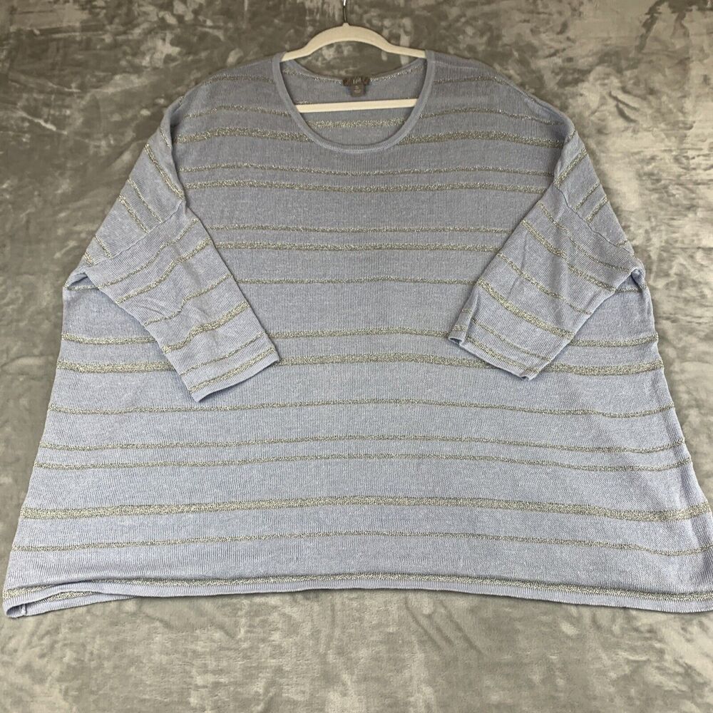 J. Jill Drop Shoulder Sweater Womens XL Lavender Silver Stripe Linen Blend(0694)